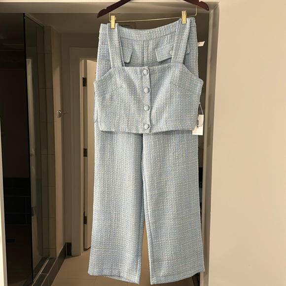 Jason Wu sky plaid knit sky blue 2 piece set - Picture 1 of 3